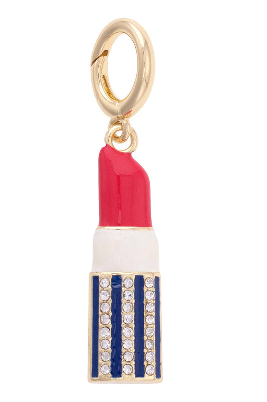 Lipstick Enamel Pendant Charm in Fuchsia/Navy/White