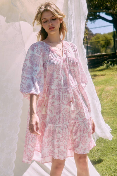 Peony Pink Wave BabyDoll Mini Dress