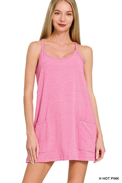 Mini Dress with Built-in Romper Hot Pink