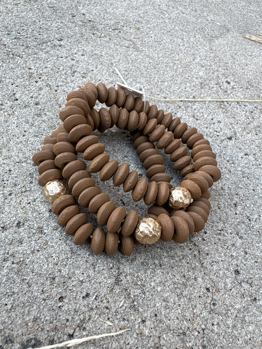 Brown Set of 3 Wooden Bracelets