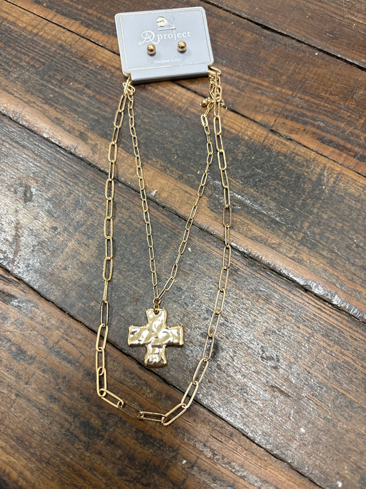 Gold Layered Hammered Cross Necklace