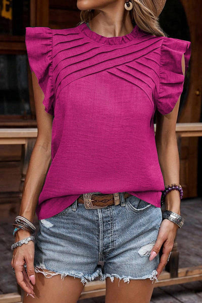Ruffle Sleeve Pleated Top Green