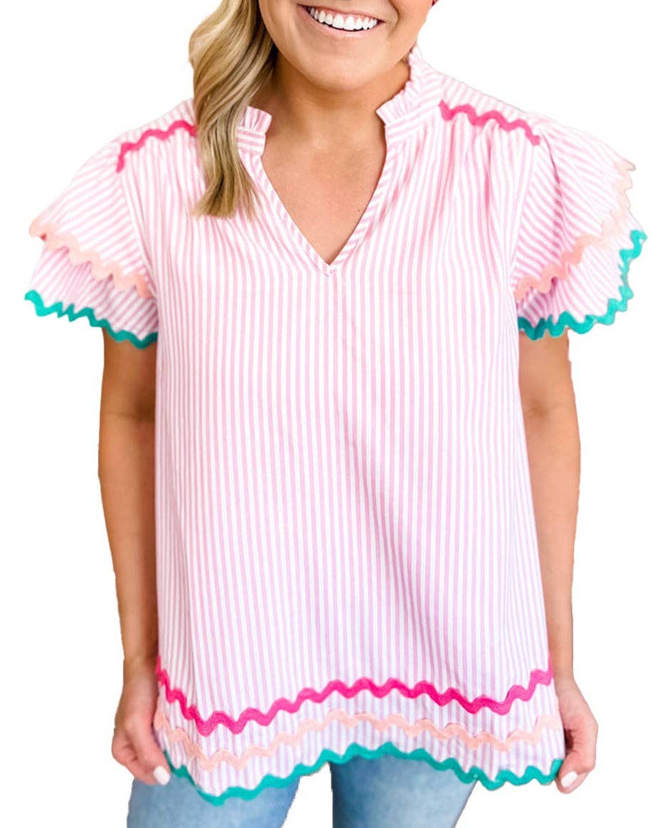 Pink Ric-Rac Ruffle Blouse