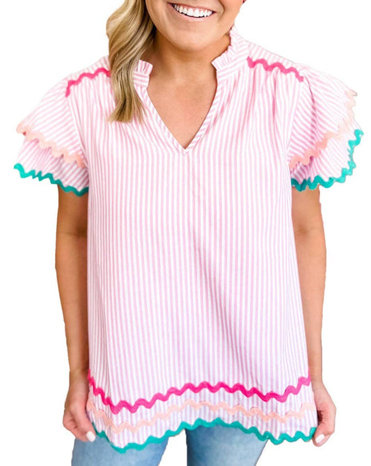 Pink Ric-Rac Ruffle Blouse