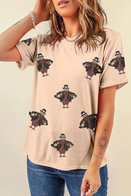 Sequined Turkey Graphic T Shirt