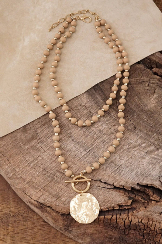 Wooden Bead Coin Necklace*