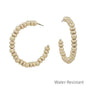 Water Resistant Gold Beaded 2" Hoop Earring
