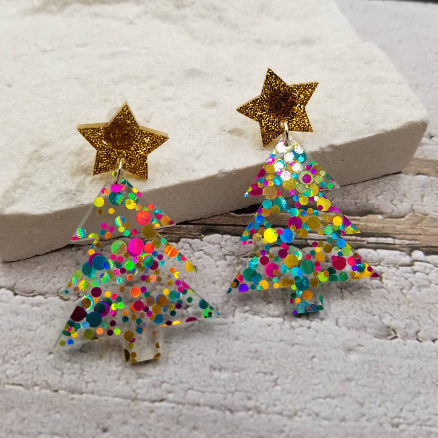 Confetti Star Christmas Tree Earrings*