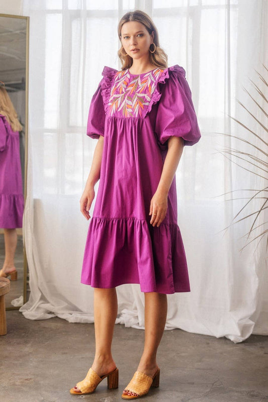 Mulberry Poplin Ruffled Midi Dress
