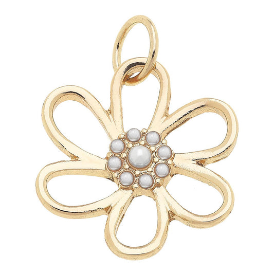 Pearl Studded Open Flower Charm in Shiny Gold