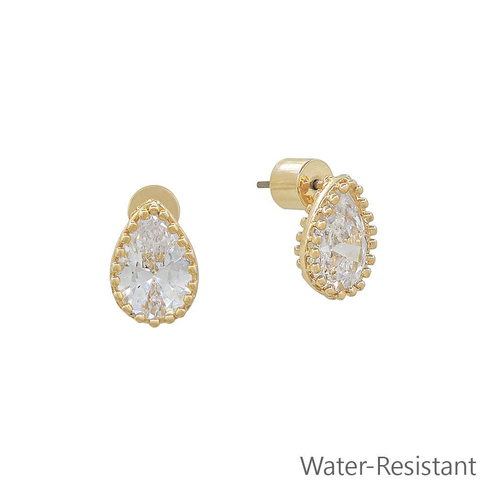 Small CZ Stud Teardrop .5" Earring