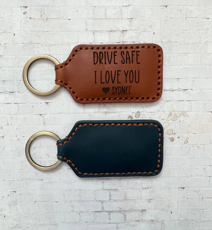 Leather Rectangle Keychain: Navy