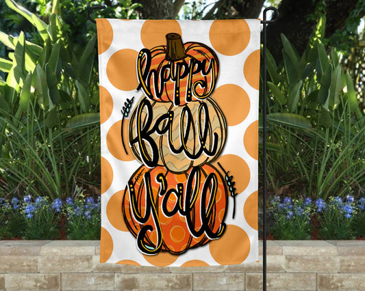 Garden Flag: Happy Fall Y'all Stacked Pumpkins