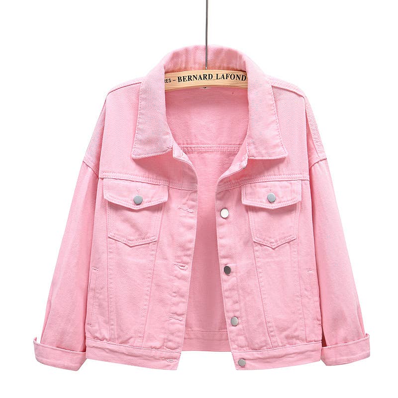 Pink Cropped Denim Jacket
