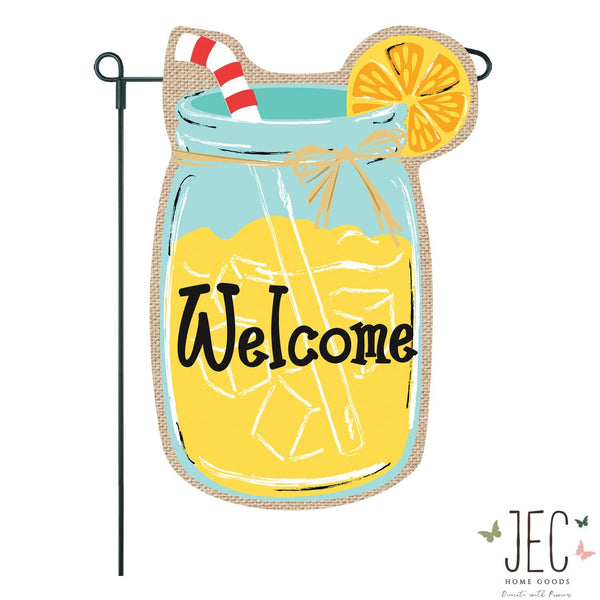 Mason Jar Lemonade Hello Summer Burlap 2-Sided Garden Flag
