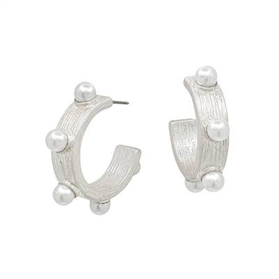 Thick Silver 1.25" Hoop Earring with Pearl Studs