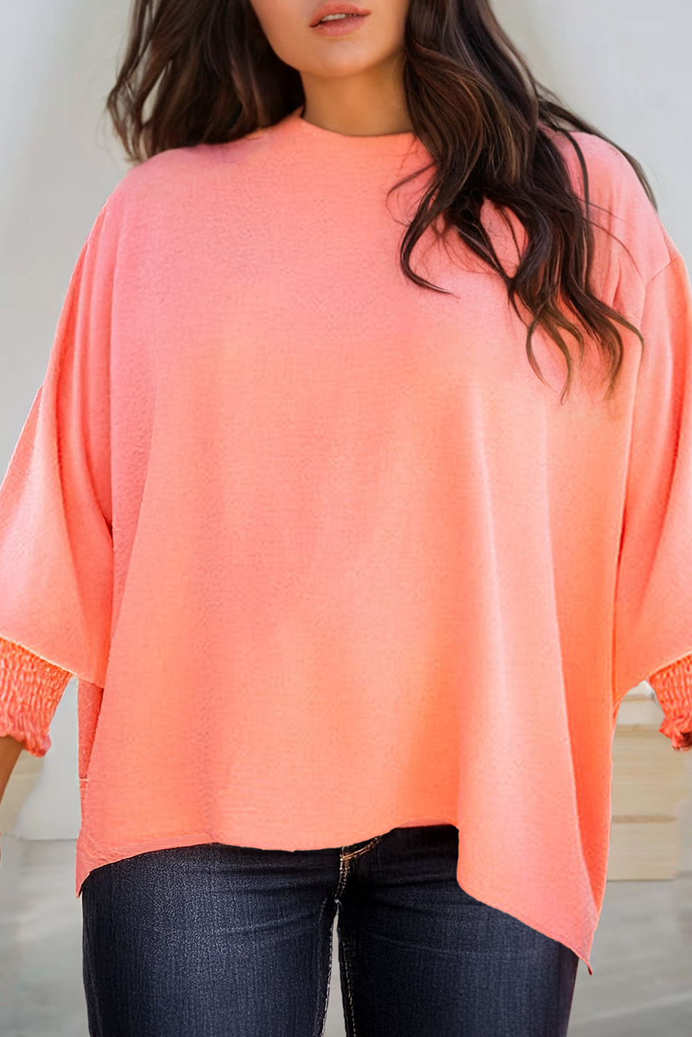 Peach Shirred Cuffs Top