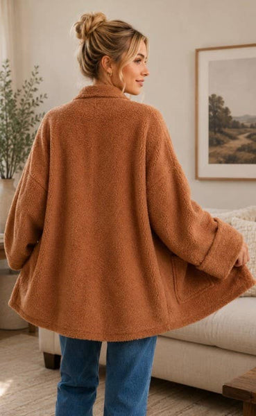 Camel Fleece Pocket Cardigan