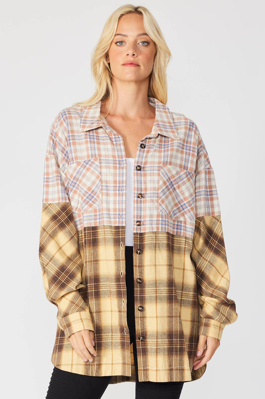 Mix Plaid Oversized ButtonUp