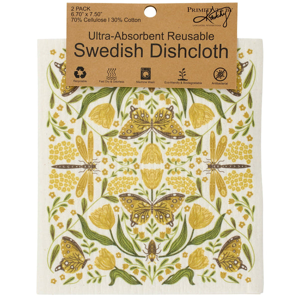 Dragonfly Folk Art Swedish Dishcloth Set