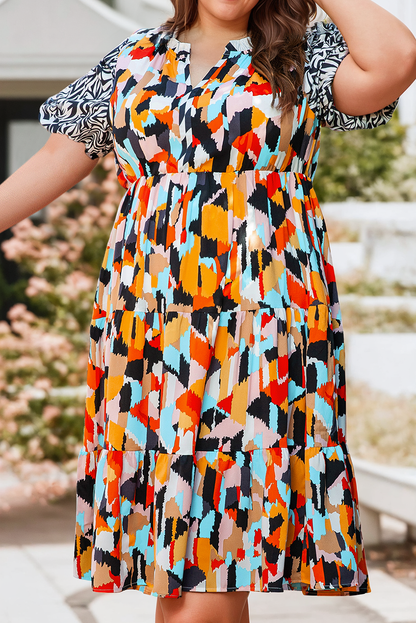 Abstract Tiered Midi Dress