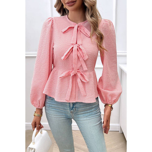 Pink Bow Tie Front Ruffle Top*