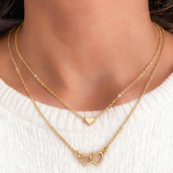 Layered Double Heart Pendant Necklace