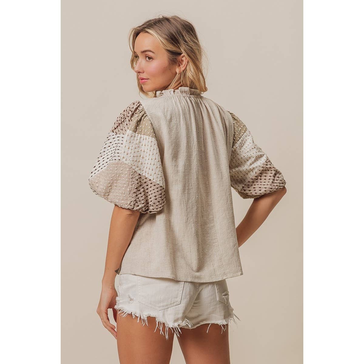 Linen Blended Puff Sleeve Top*