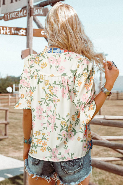 Crochet Boho Half Floral Blouse