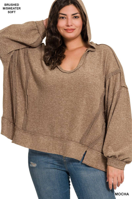 Mocha Hacci Balloon Sleeve Pullover