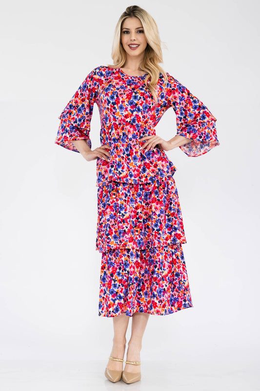 Floral Tiered Midi Dress
