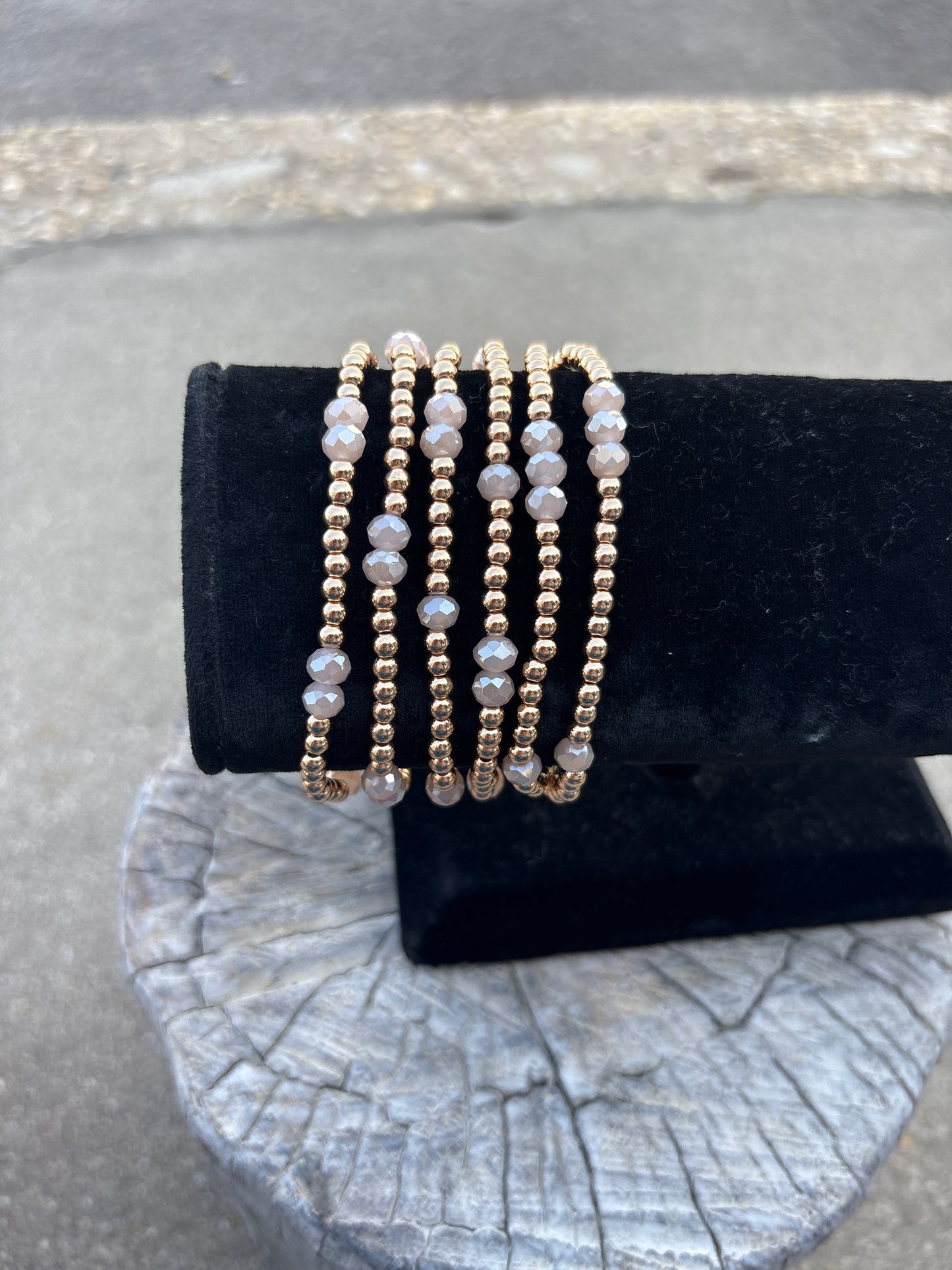 Gold and Blush Beaded Bracelet Stack