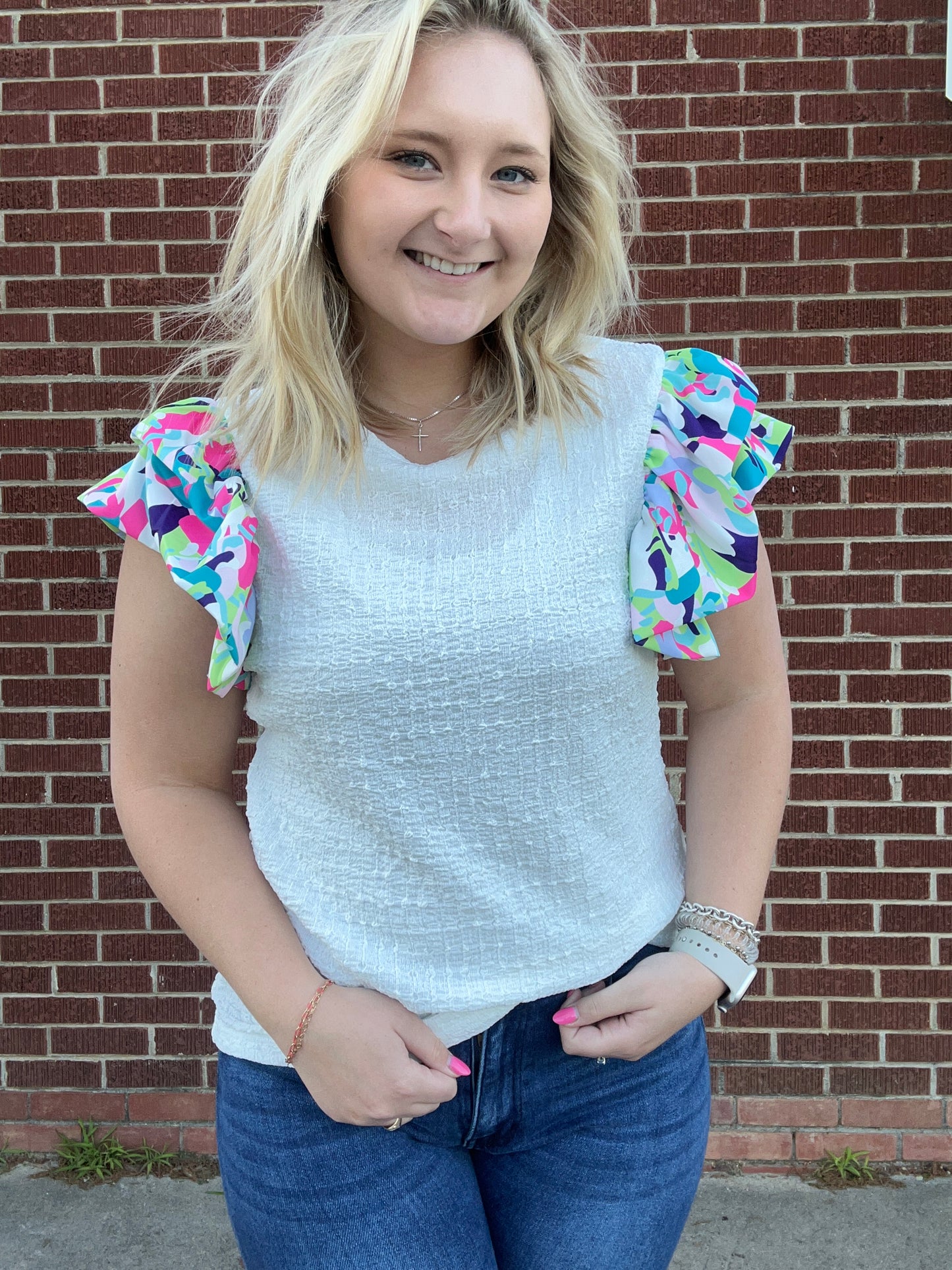 Blowing Bubbles Floral Puff Top*