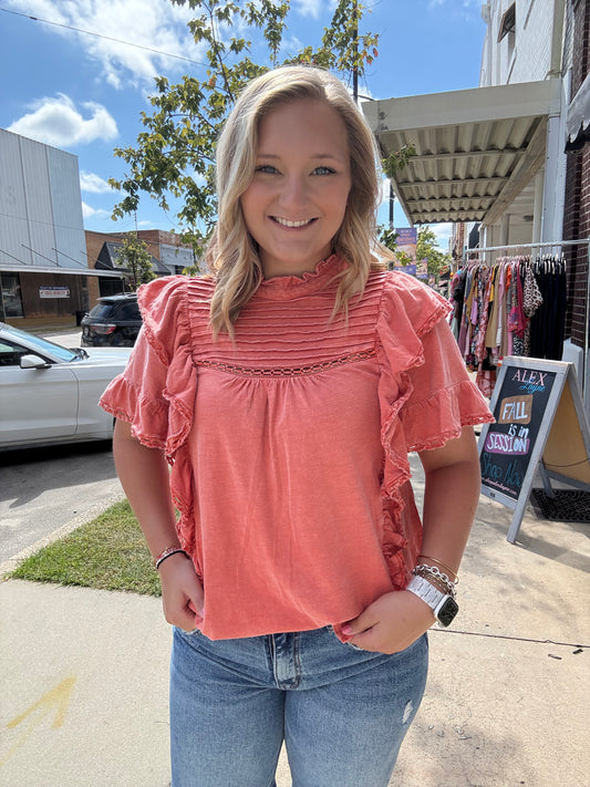 Vintage Coral Ruffle Top*