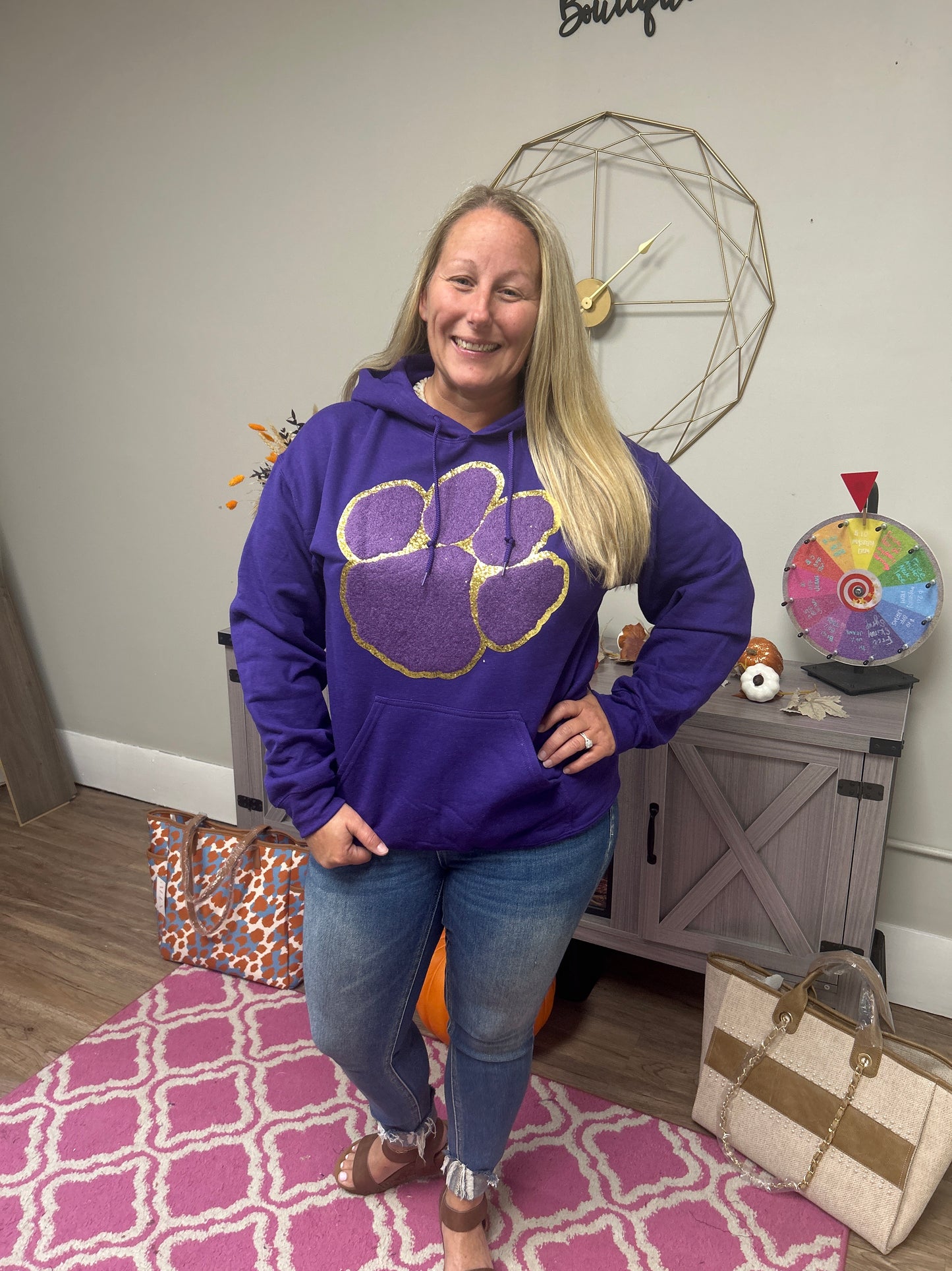 Purple Paw Game Day Sequin Patch Crew Neck*