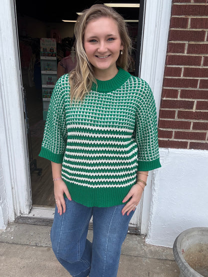 Green Stripe Draped Sweater