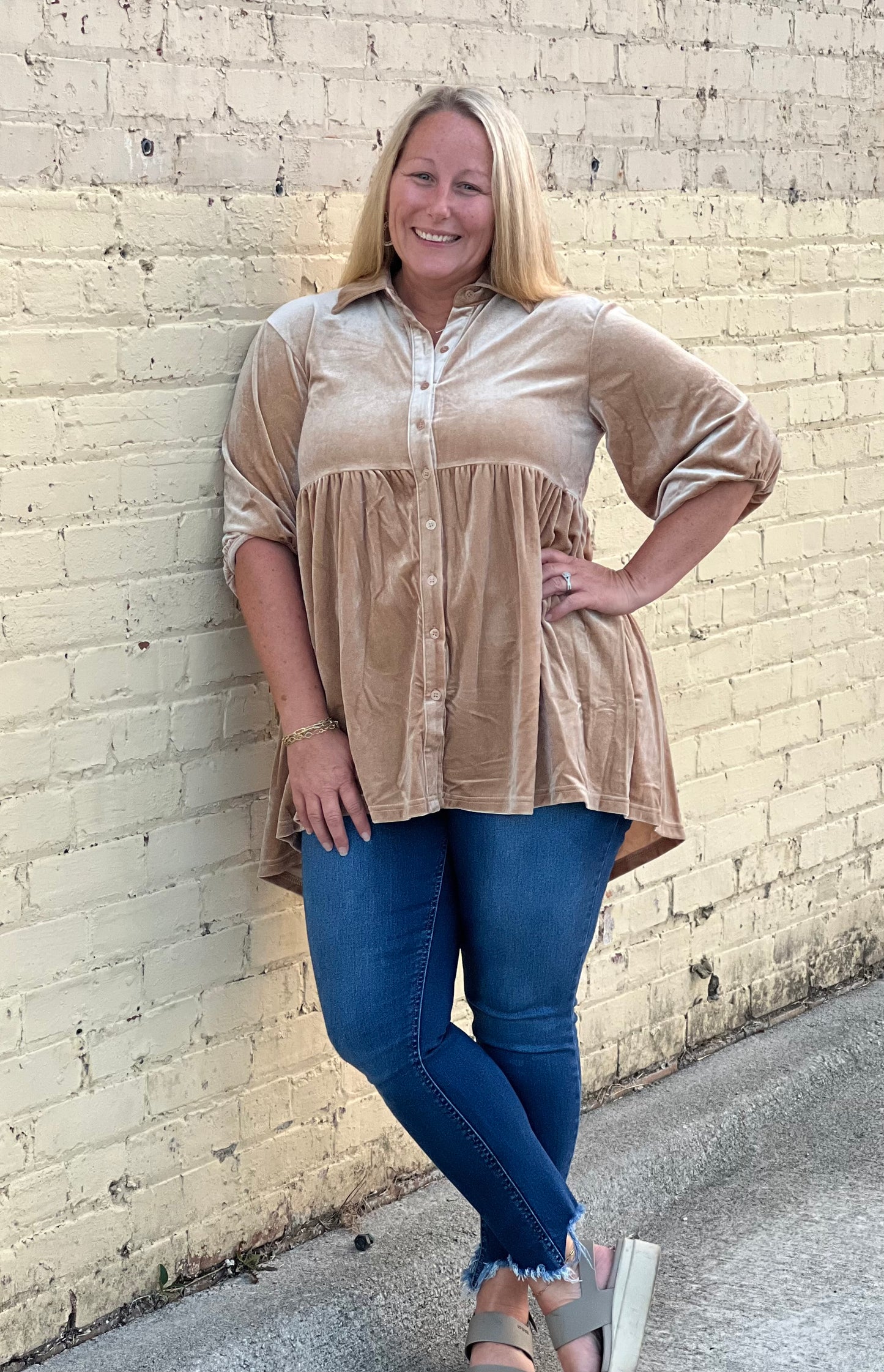 Pale Khaki Crushed Velvet Tunic*