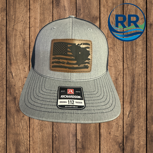 Distressed American Flag SC Hat: Heather Grey/Navy