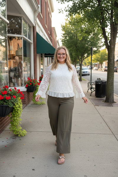 White Lace Ruffle Blouse