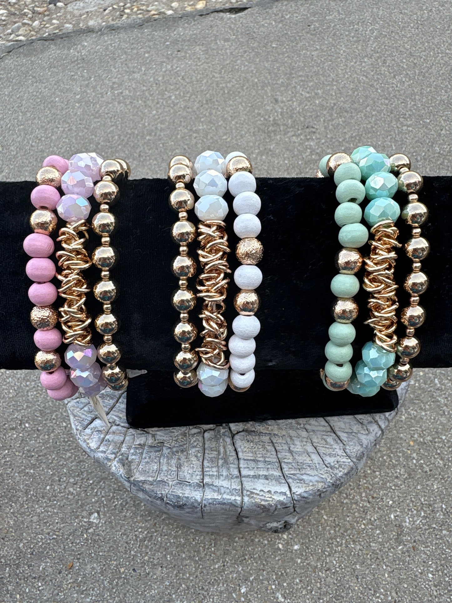 Color and Gold Bead Bracelet Stack