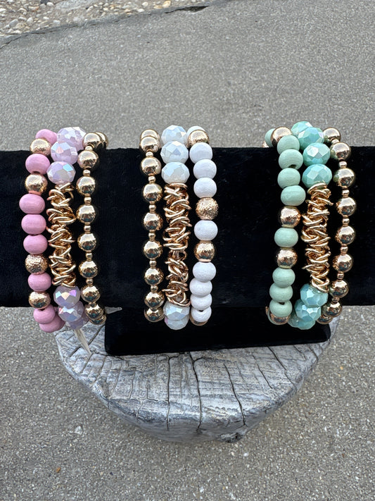 Color and Gold Bead Bracelet Stack