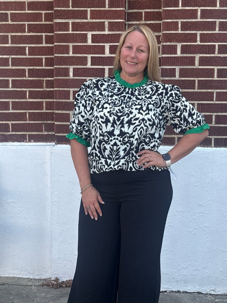 Floral Ruffled Color block Half Sleeve Top