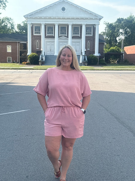 Woven Airflow Top And Shorts Set Tan Rose
