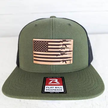 Gun American Flag Leather Patch Hat*