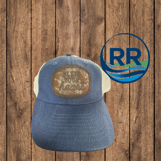 Bless Your Heart Cowhide Patch Cap, Royal/ Stone