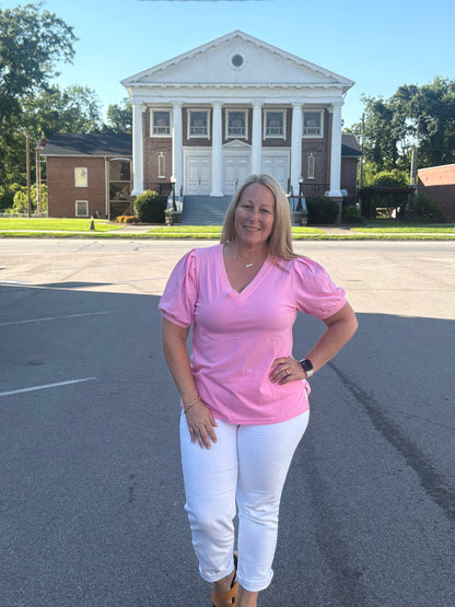 Pink V Neck Top