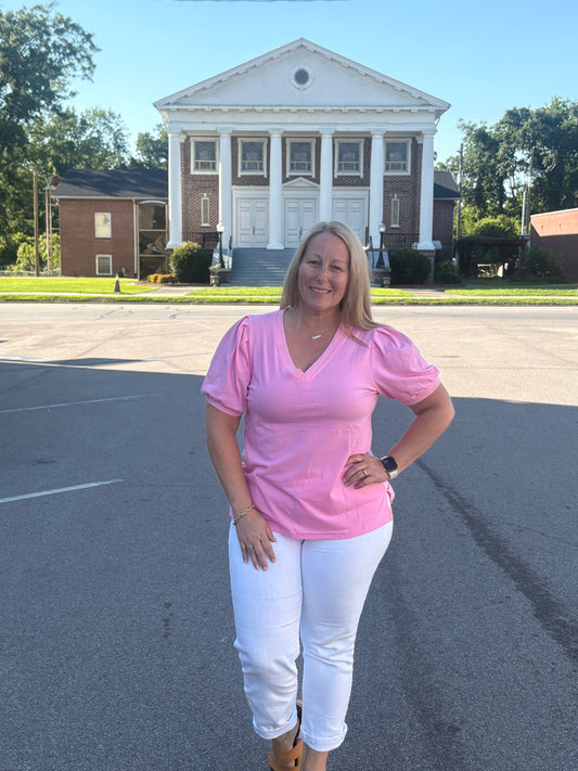 Pink V Neck Top