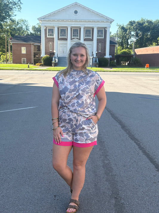 Camo Contrast Trim Tank & Shorts Set
