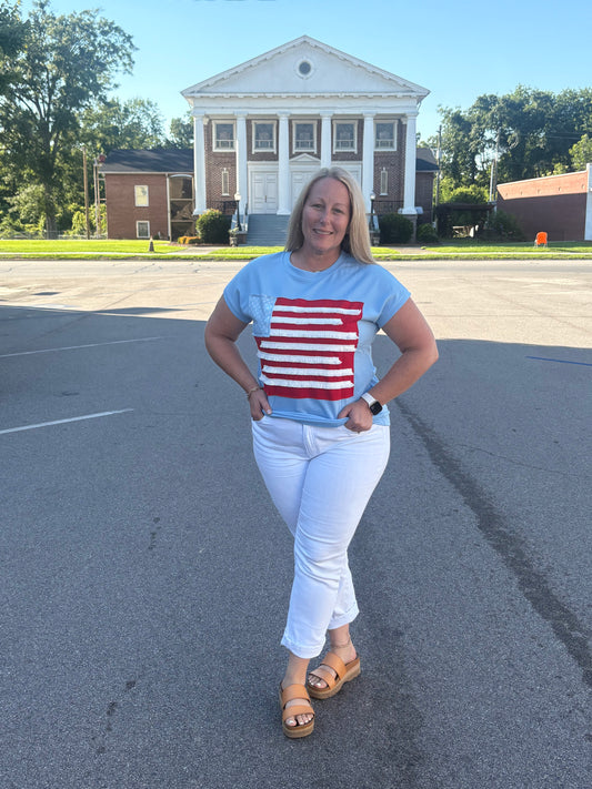 USA Flag Textured Patchwork Tee