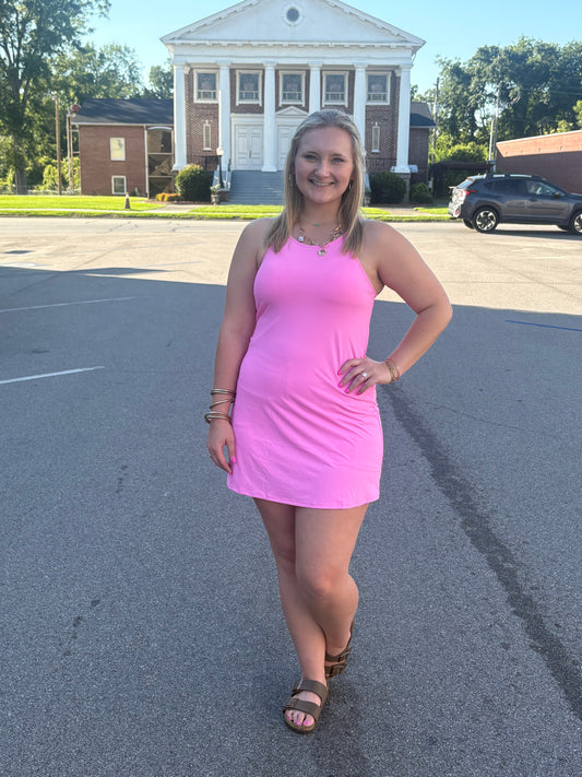 Solid Tank Dress with Athletic Shorts